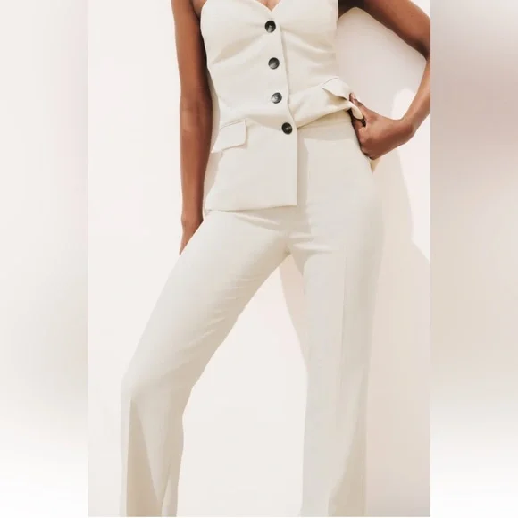 Beige Straight Leg Pants with Slits Sz S New - Picture 5 of 11